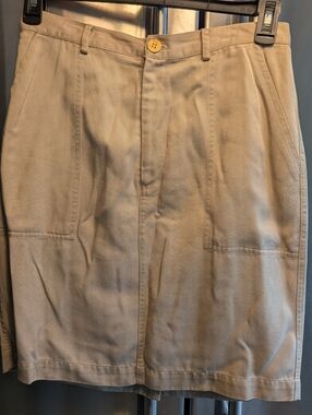 The Territory Ahead 100% Lyocell Tan Knee Length Flat Front Skirt Sz 10.